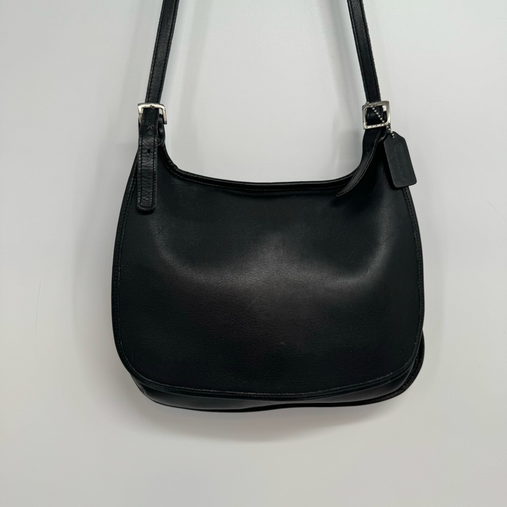 VINTAGE COACH BLACK HIPPIE FLAP SHOULDER BAG Handcrafted - #9134